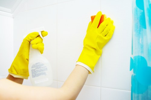 Local window cleaner working on a Pimlico apartment building