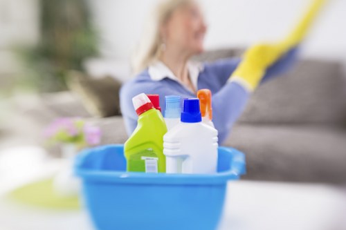 Cleaning team working safely with customer property rules